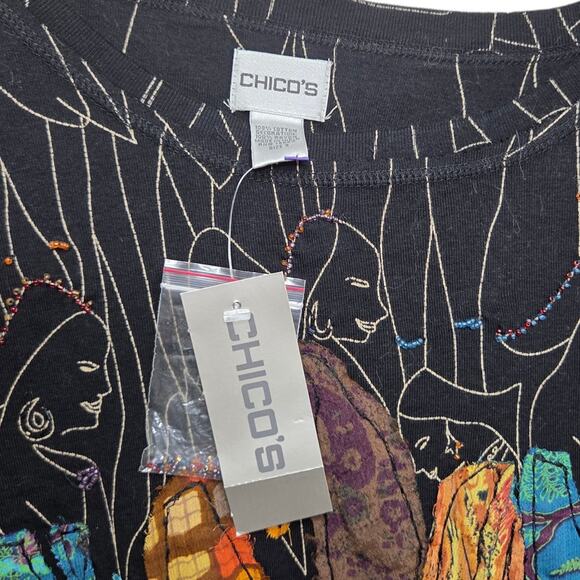 Chico's VTG Womens Bohemian Mixed Media Art to Wear Outline Top SZ XL 16 NWT - Picture 4 of 10